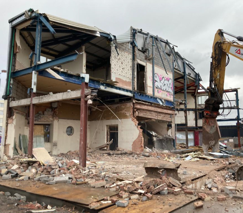 Photo of demolition work on the former Irish centre project in Birmingham