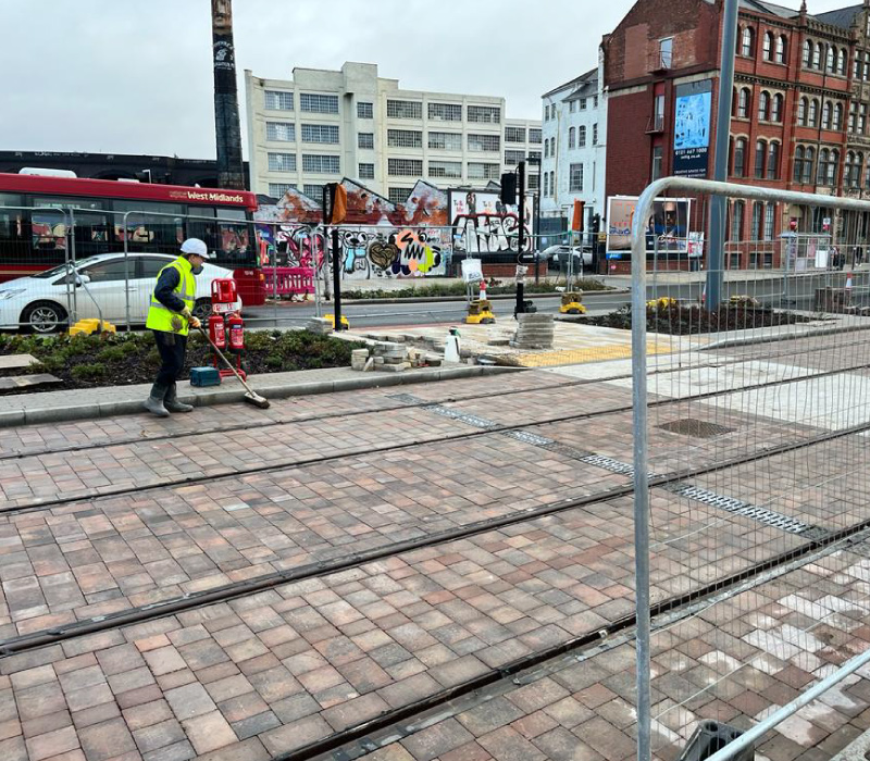 Photo of the new tram installations near the former Irish centre site